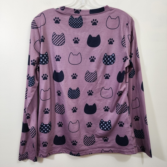 Emery Rose long sleeve cat & paws print shirt woman's size medium - Picture 3 of 8